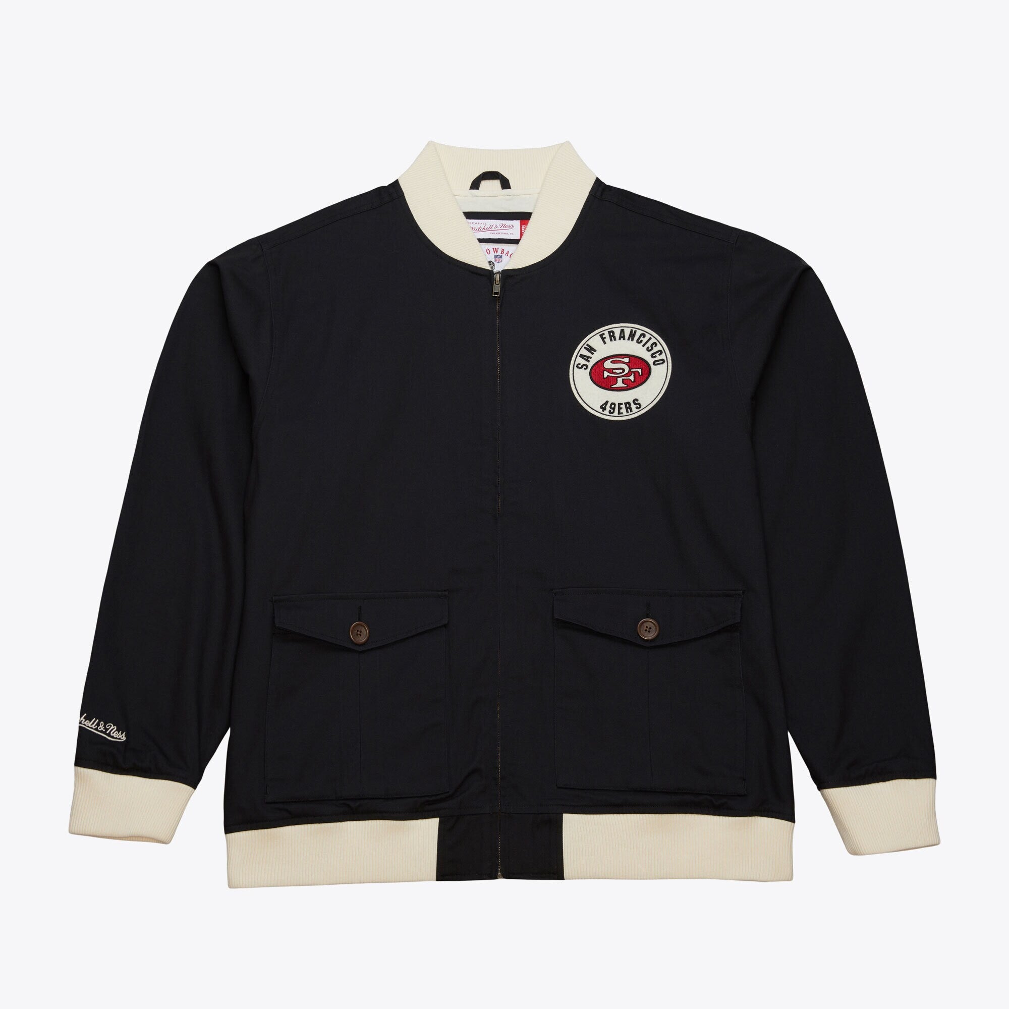 Mens Mitchell & Ness NFL REPLAY COTTON TWILL JACKET VINTAGE LOGO 49ERS