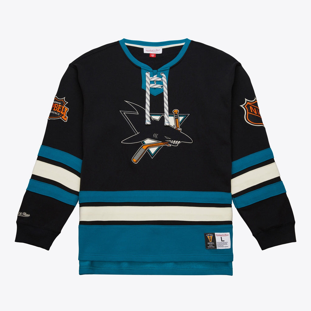 MENS MITCHELL & NESS NHL HERITAGE LACE-UP CREW VINTAGE LOGO SHARKS
