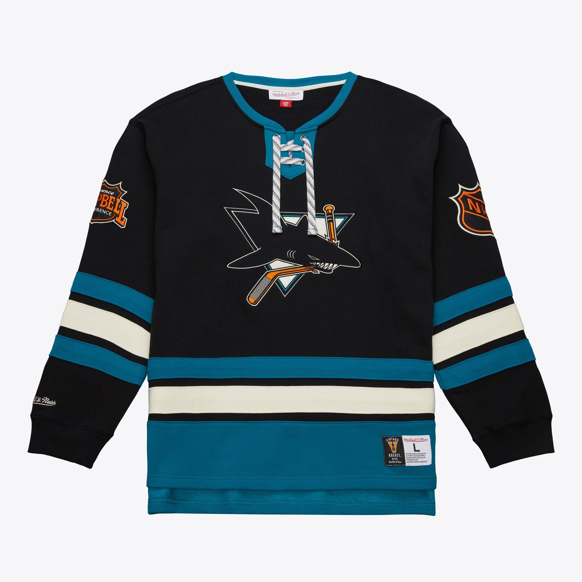 MENS MITCHELL & NESS NHL HERITAGE LACE-UP CREW VINTAGE LOGO SHARKS