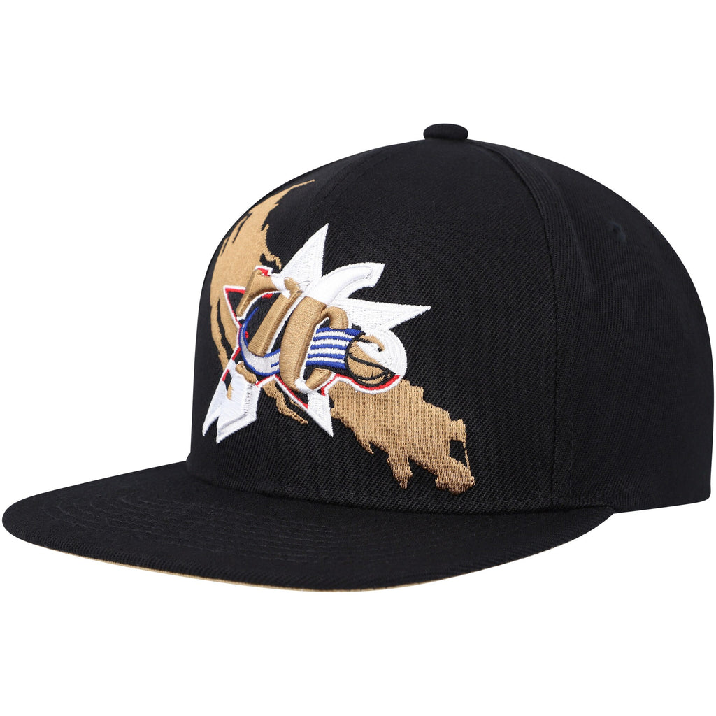 MENS MITCHELL & NESS NBA PAINT BY NUMBER SNAPBACK HWC 76ERS - BLACK