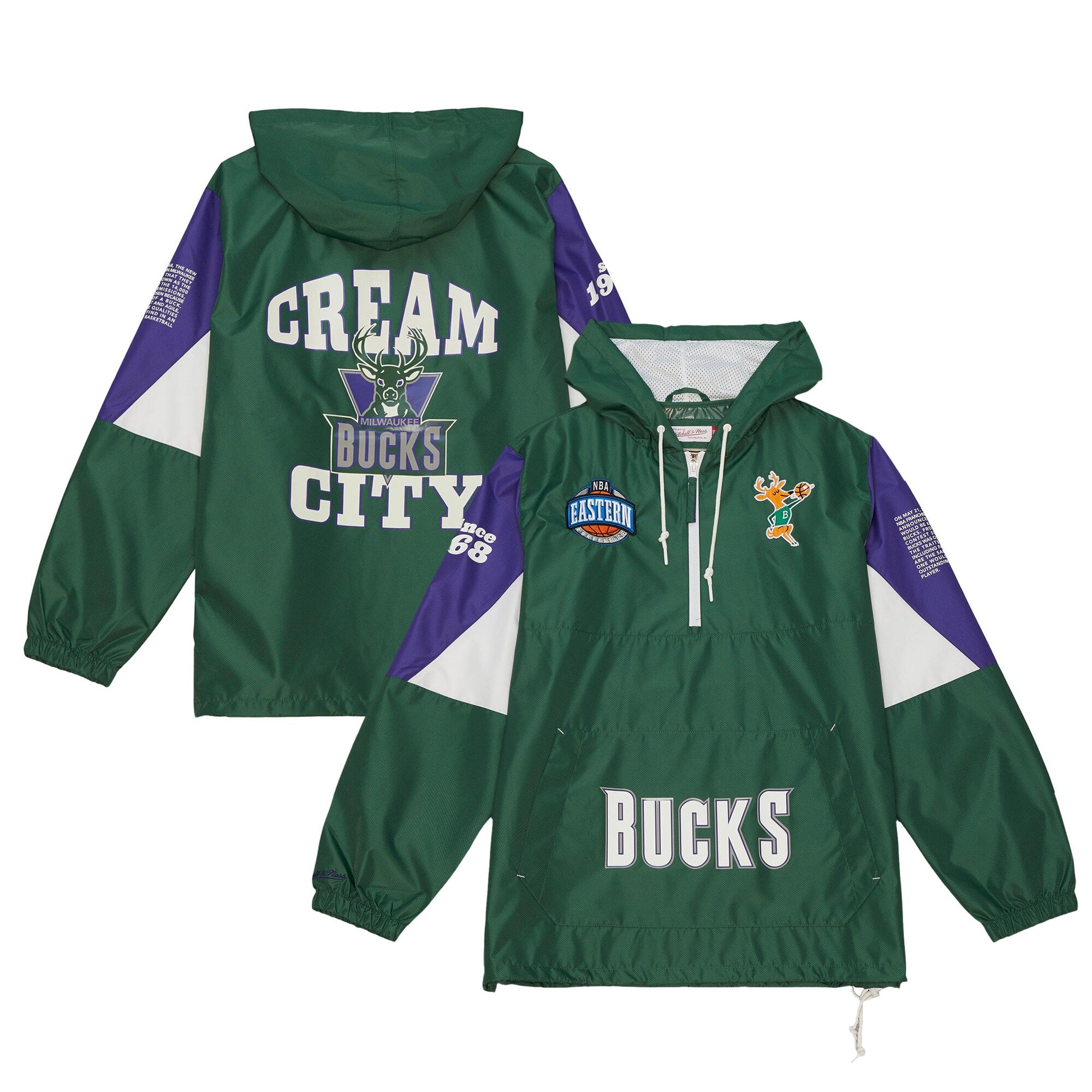 MENS MITCHELL & NESS NBA TEAM ORIGINS PULLOVER ANORAK BUCKS
