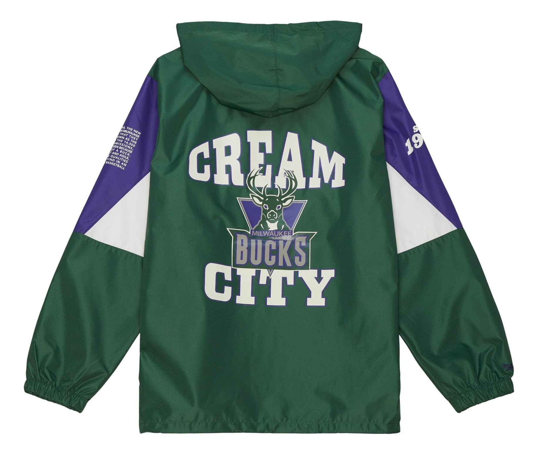 MENS MITCHELL & NESS NBA TEAM ORIGINS PULLOVER ANORAK BUCKS