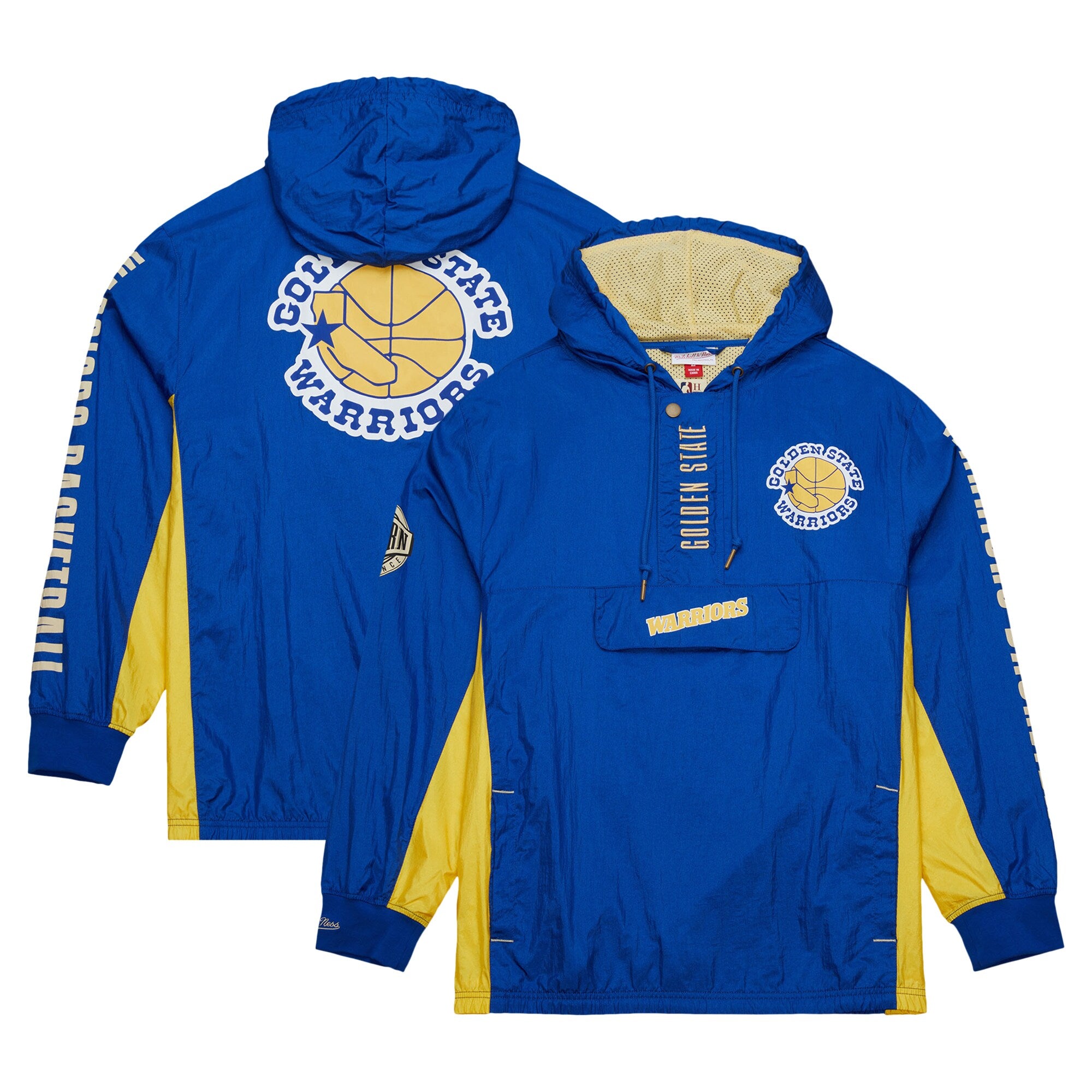 MENS MITCHELL & NESS NBA TEAM OG 2.0 ANORAK WINDBREAKER VINTAGE LOGO WARRIORS