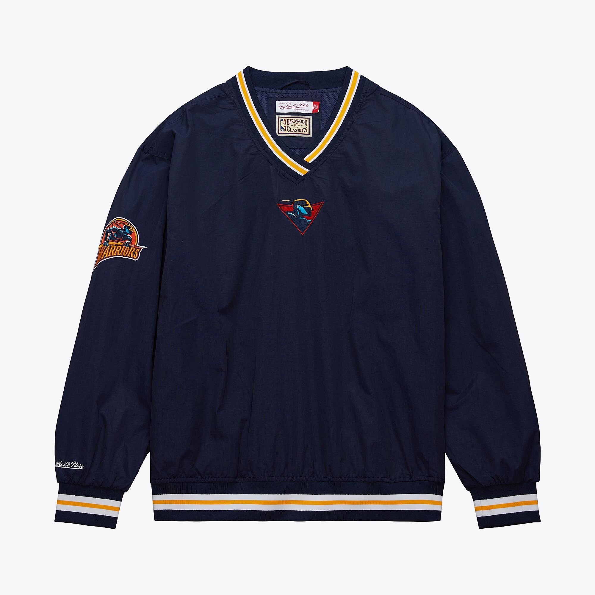 MENS MITCHELL & NESS NBA CLASSIC NYLON PULLOVER VINTAGE LOGO WARRIORS