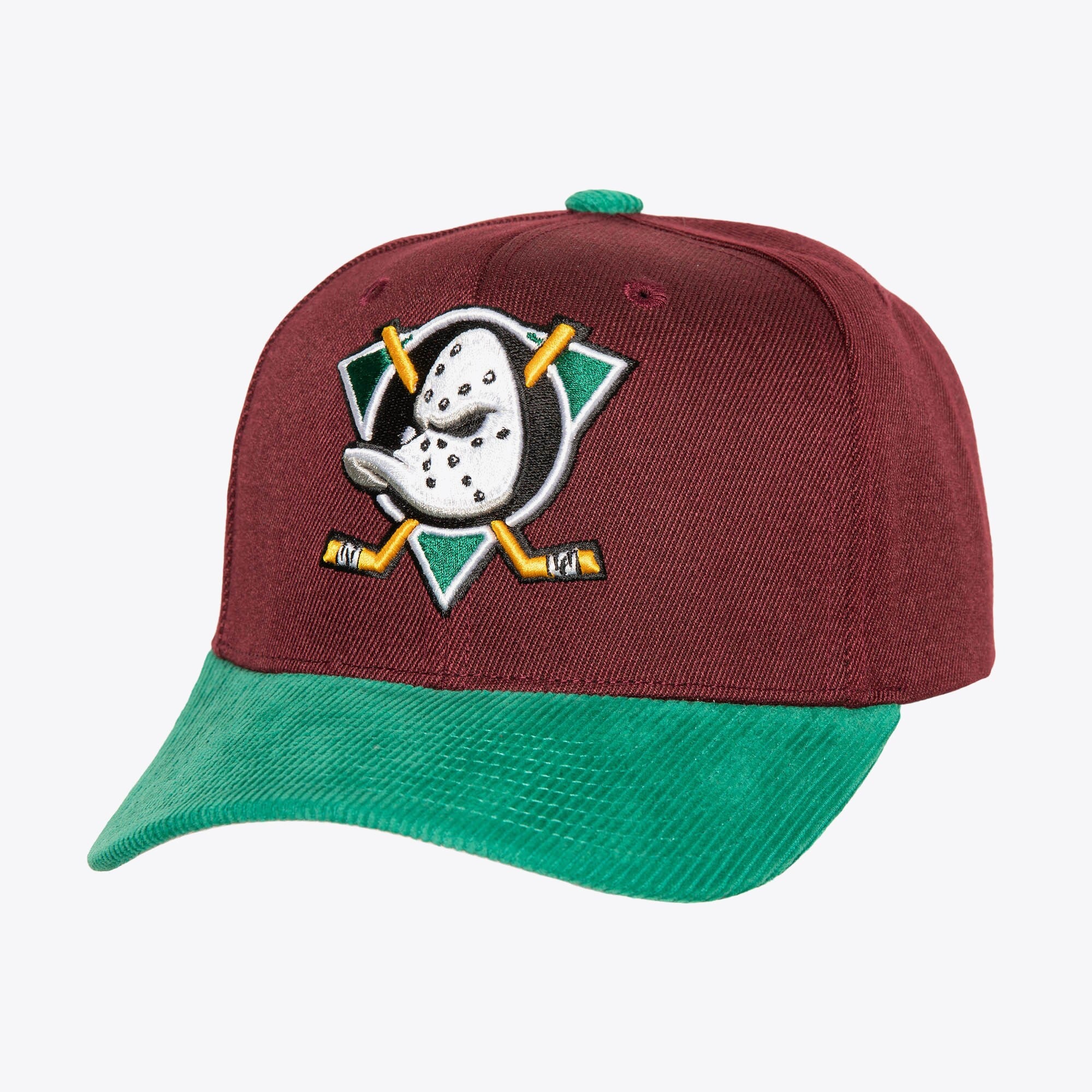 MENS MITCHELL & NESS NHL CORD PRO SNAPBACK VNTG DUCKS - PURPLE