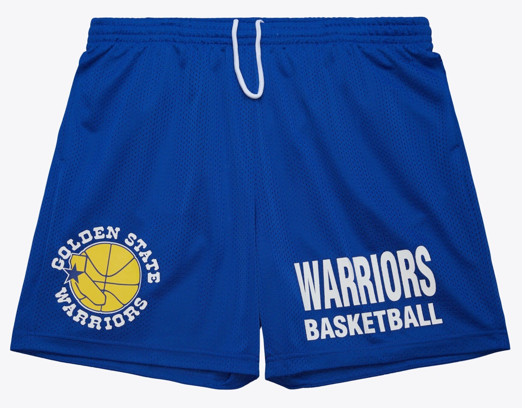 MENS MITCHELL & NESS NBA GAMEDAY MESH 7IN SHORTS VINTAGE LOGO WARRIORS