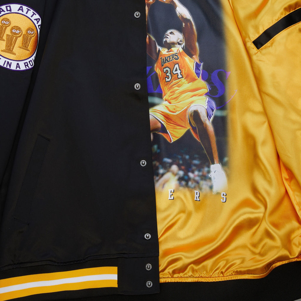 MENS MITCHELL & NESS NBA SATIN JACKET VINTAGE LOGO LAKERS SHAQUILLE O'NEAL