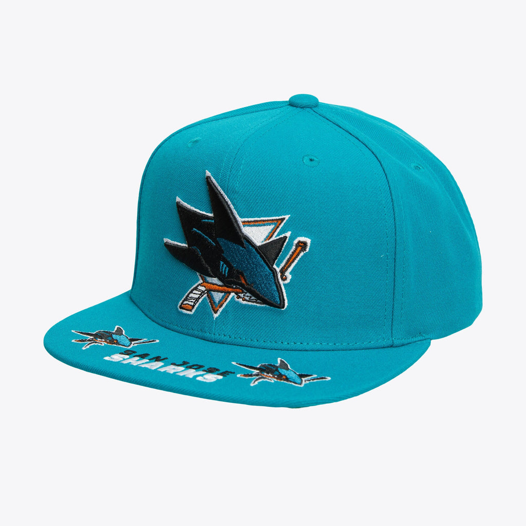 MENS MITCHELL & NESS NHL VINTAGE HAT TRICK SNAPBACK SHARKS - TEAL