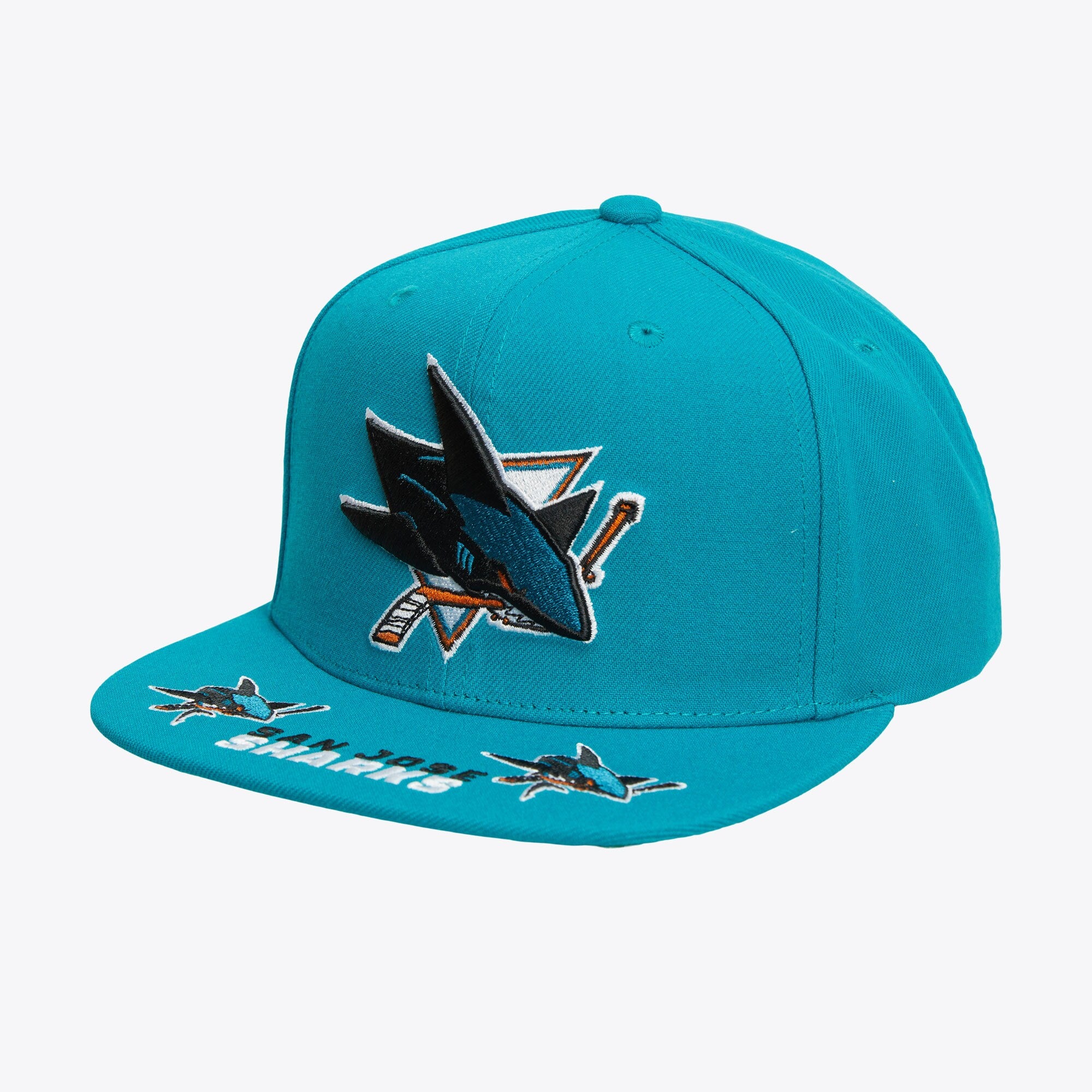 MENS MITCHELL & NESS NHL VINTAGE HAT TRICK SNAPBACK SHARKS - TEAL