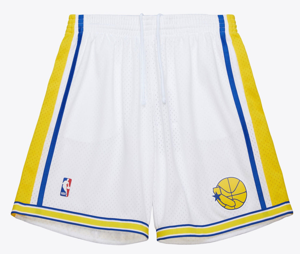 MENS MITCHELL & NESS NBA WHITE SHORTS WARRIORS 1990