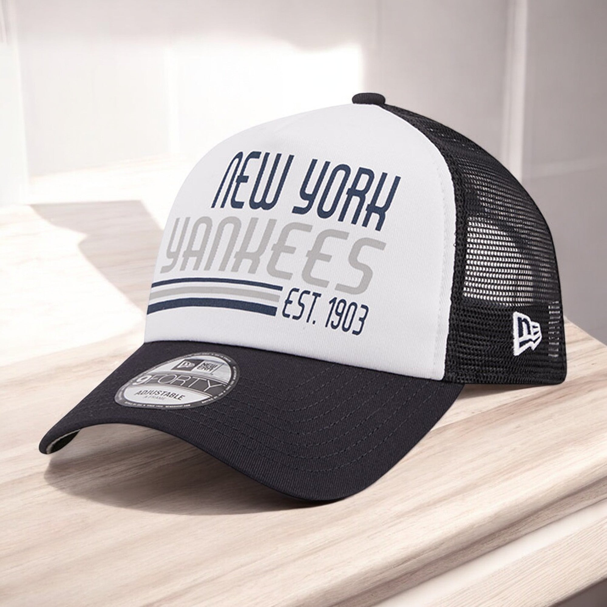 [60371934] Mens New Era MLB 940 STACKED A-FRAME TRUCKER ADJUSTABLE - NY YANKEES
