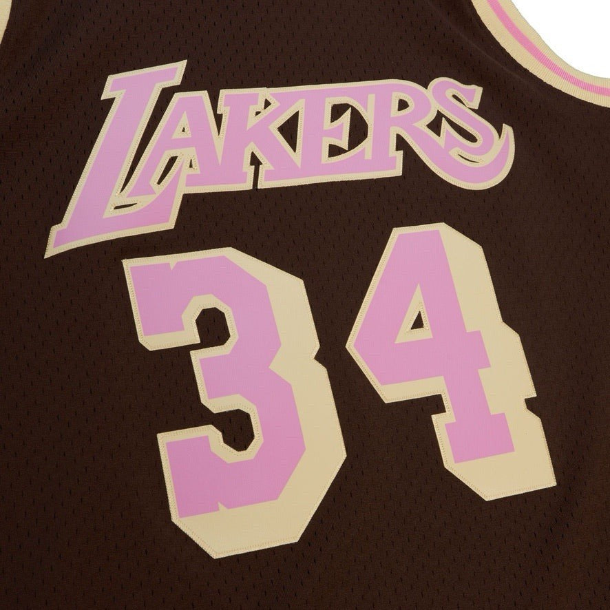 MENS MITCHELL & NESS BROWN SUGAR BACON SWINGMAN JERSEY LAKERS 1996 SHAQ O'NEAL