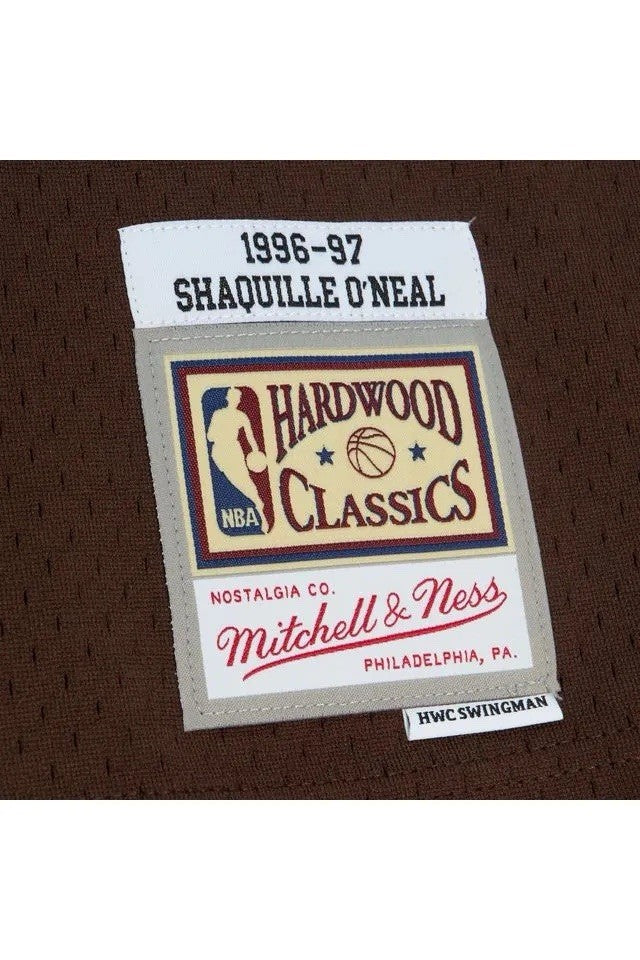 MENS MITCHELL & NESS BROWN SUGAR BACON SWINGMAN JERSEY LAKERS 1996 SHAQ O'NEAL