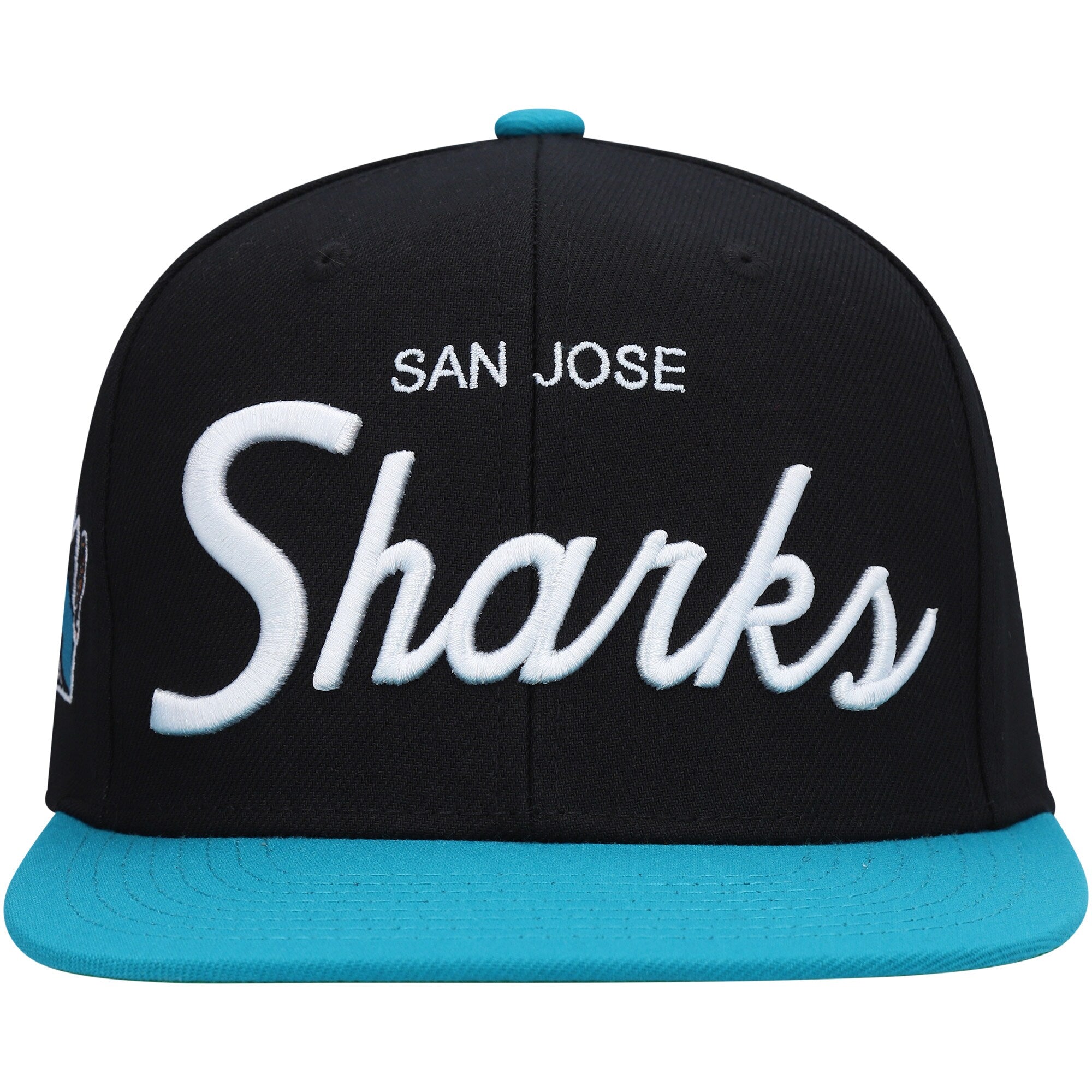 MENS MITCHELL & NESS NHL VINTAGE SCRIPT SNAPBACK SHARKS - BLACK