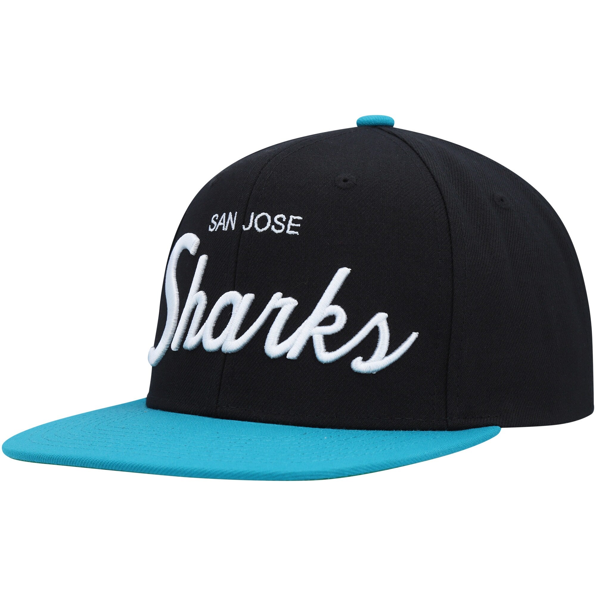 MENS MITCHELL & NESS NHL VINTAGE SCRIPT SNAPBACK SHARKS - BLACK