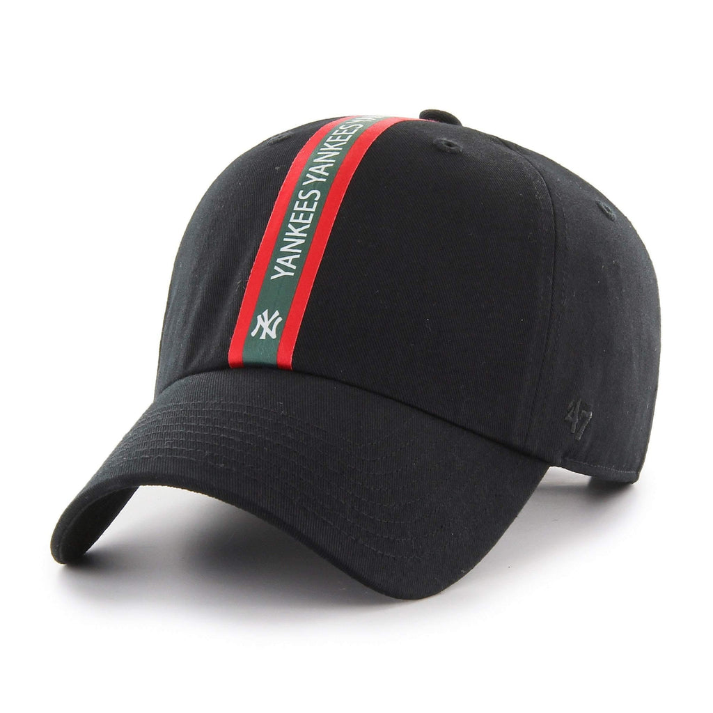 Mens 47 Brand NY Yankees Triple Stripe Clean Up Strapback - Black/Green/Red - sneakAR