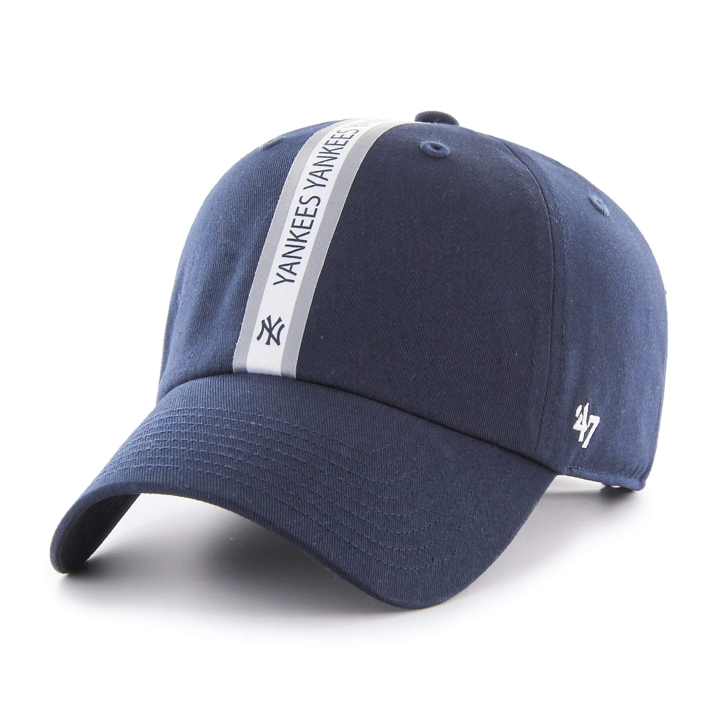 Mens 47 Brand NY Yankees Triple Stripe Clean Up Strapback - Navy/Grey/White - sneakAR