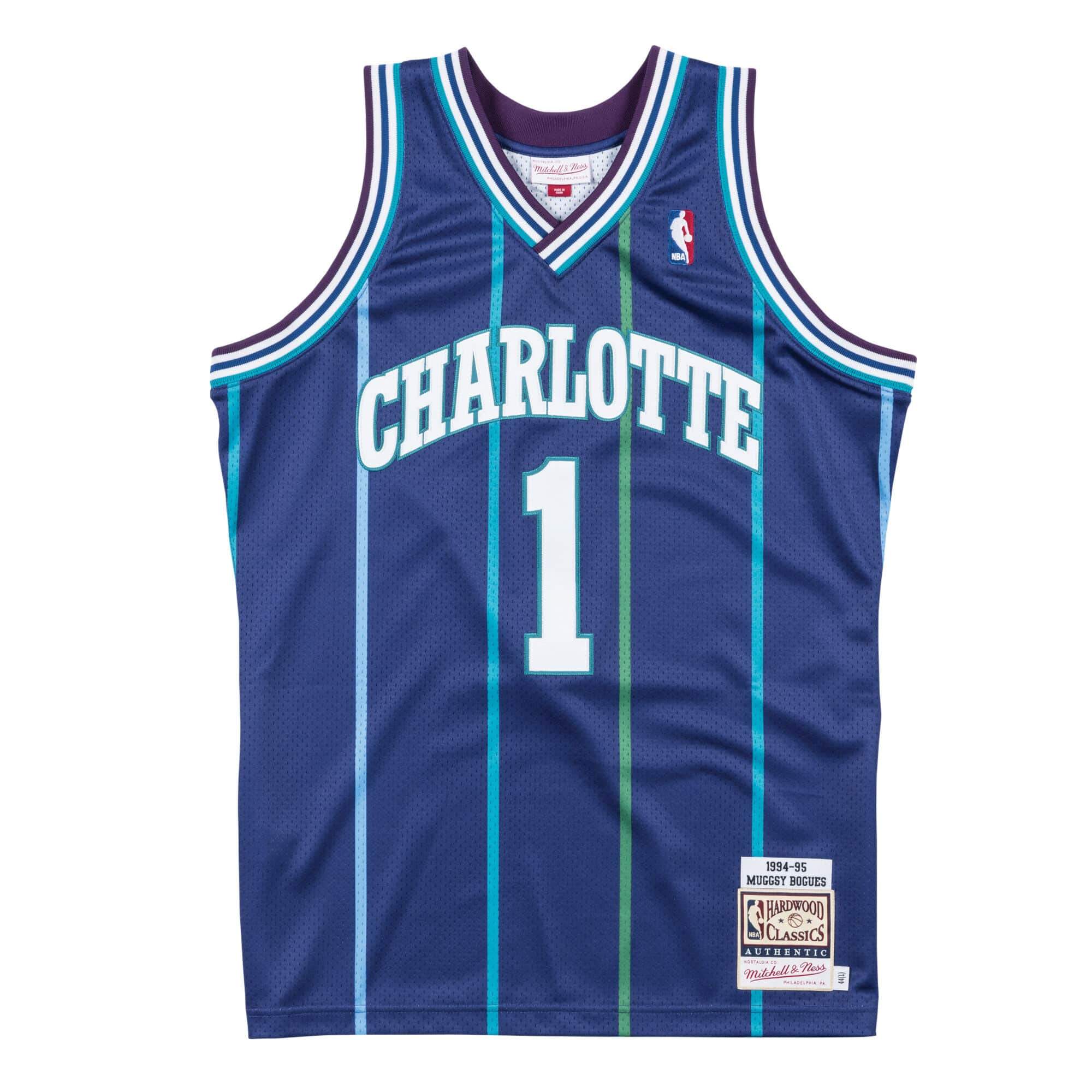 [BA688C-CHO-L-JHH] Mens Mitchell & Ness NBA Authentic Jersey Charlotte Hornets Alternate 1994-95 Muggsy Bogues
