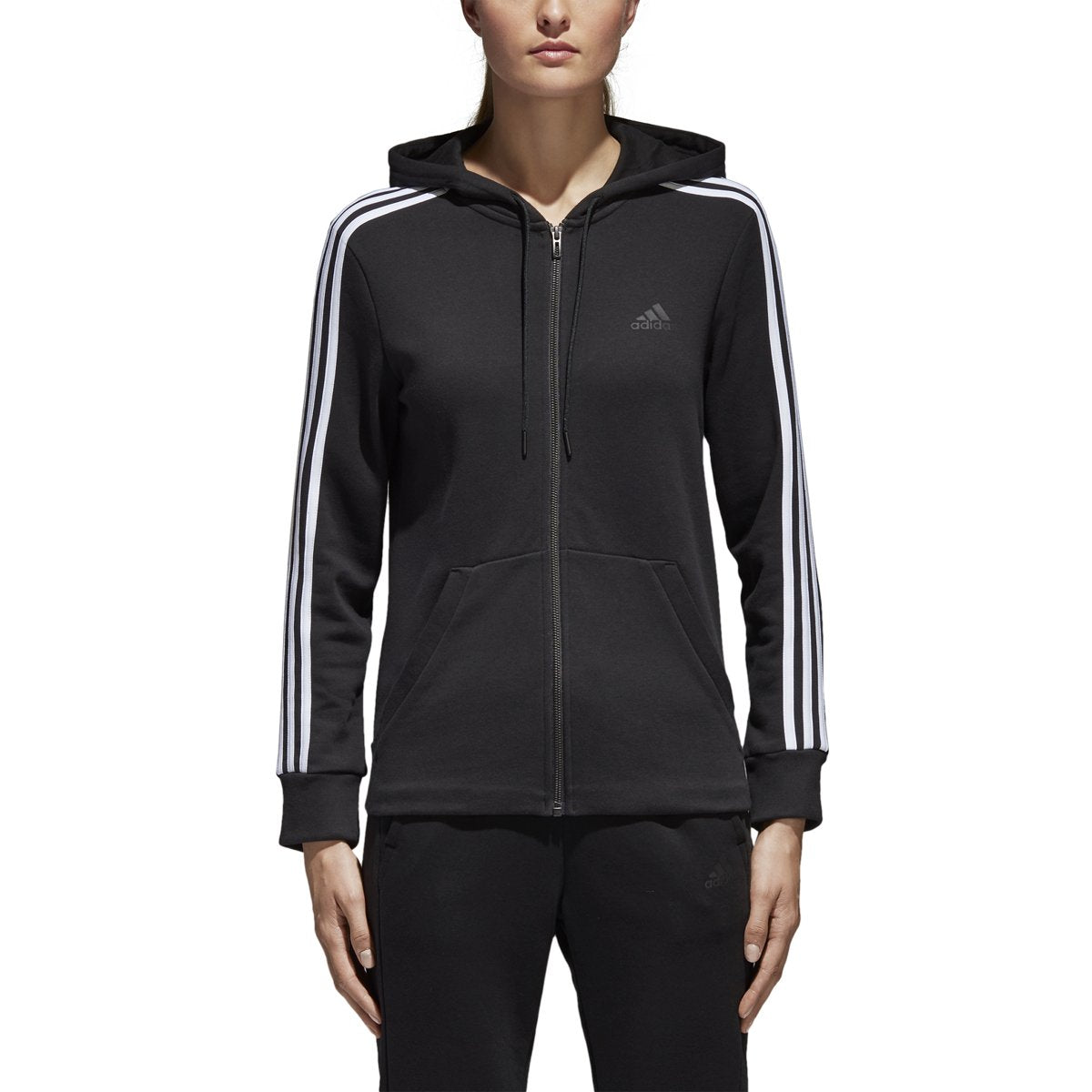 [BK3866] Womens Essentials Cotton Fleece 3-Stripe Full Zip Hoodie