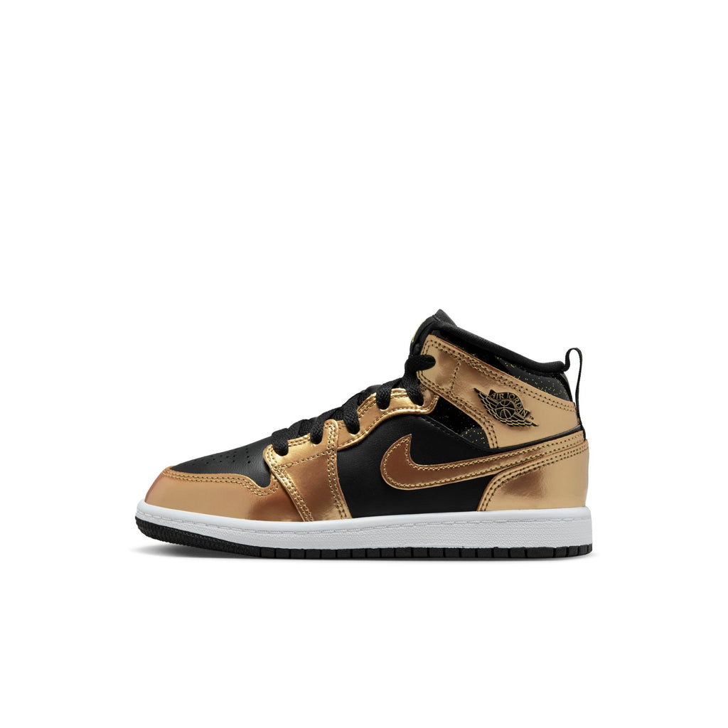 [DR6968-071] Preschool Air Jordan RETRO 1 MID SE (PS) 'Metallic Gold Black'