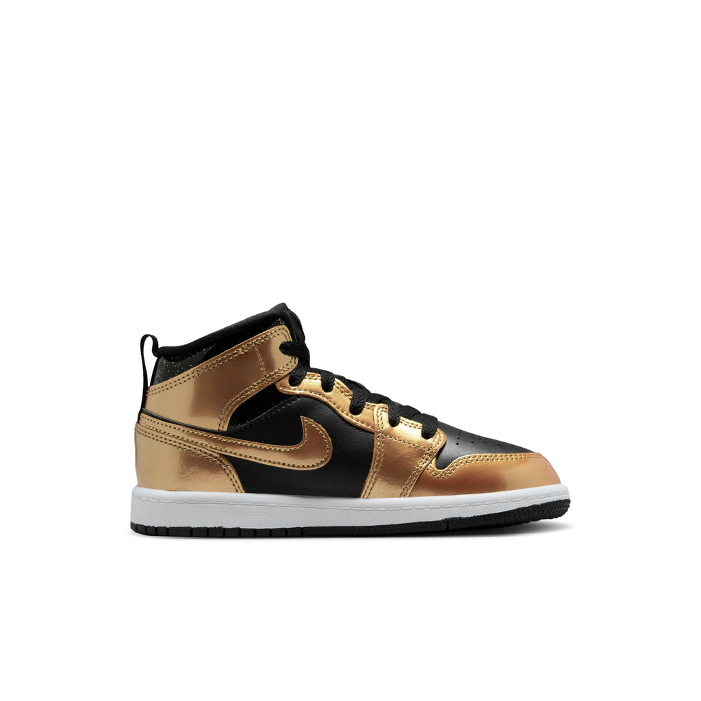 [DR6968-071] Preschool Air Jordan RETRO 1 MID SE (PS) 'Metallic Gold Black'