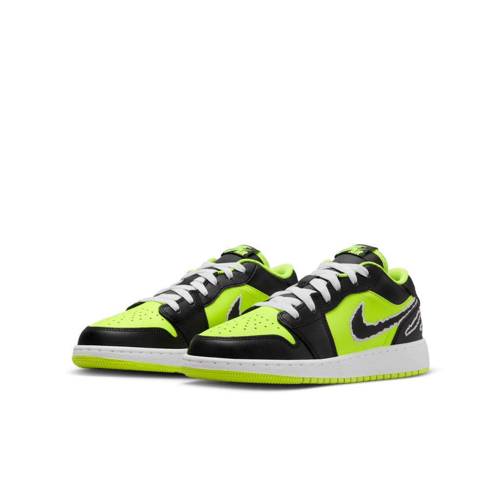 [DX6666-701] Grade School Air Jordan Retro 1 Low SE (GS) 'Black Cat Volt'
