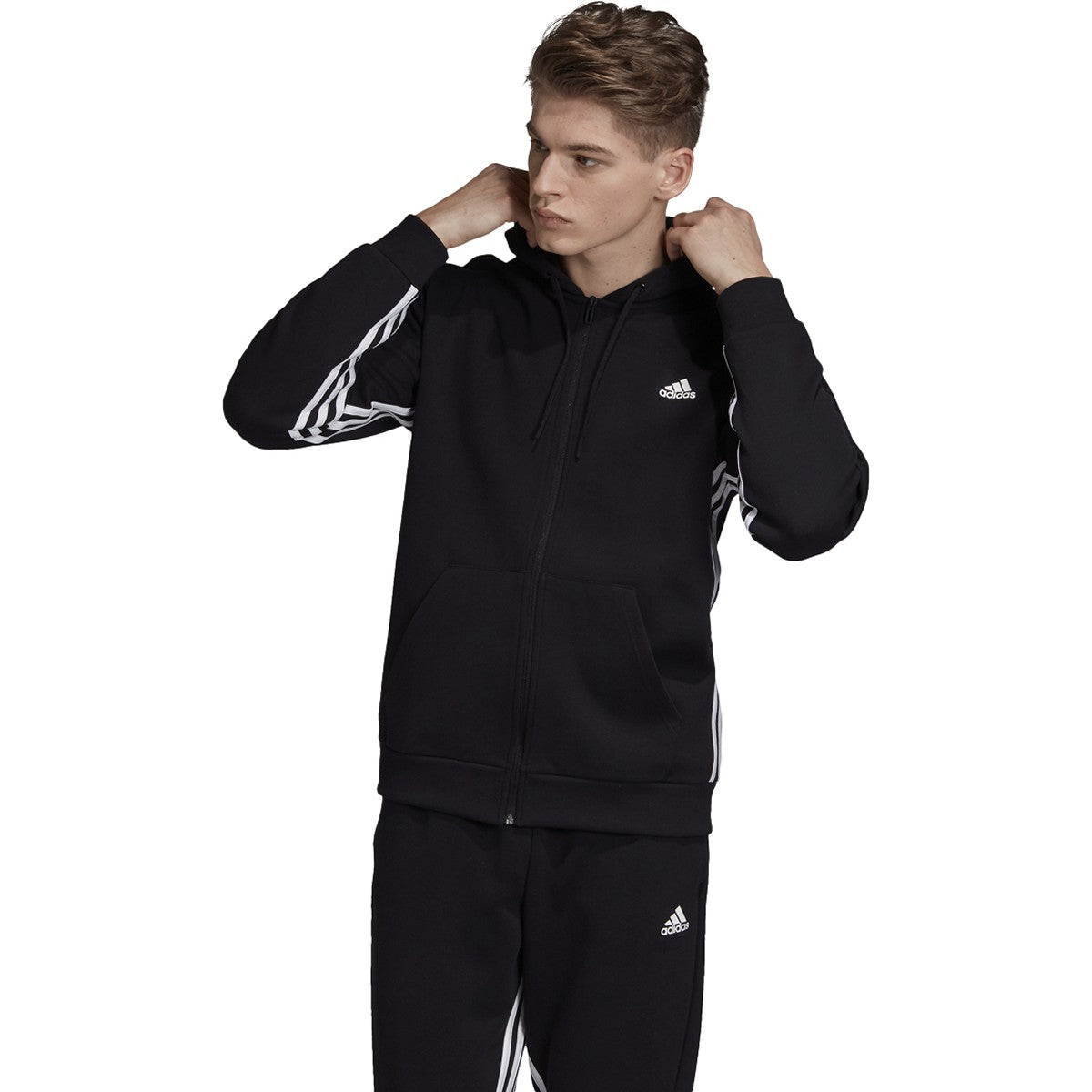 [DX7657] Mens Adidas Must Haves 3 Stripe Full Zip Hoodie