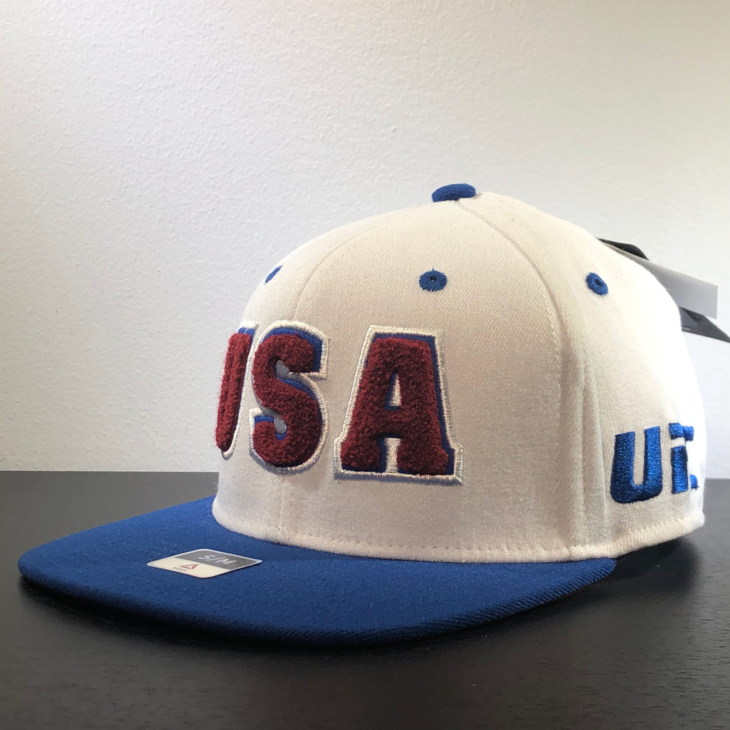 [M770Z] UFC USA Flexfit Hat - White | Maroon | Royal Blue