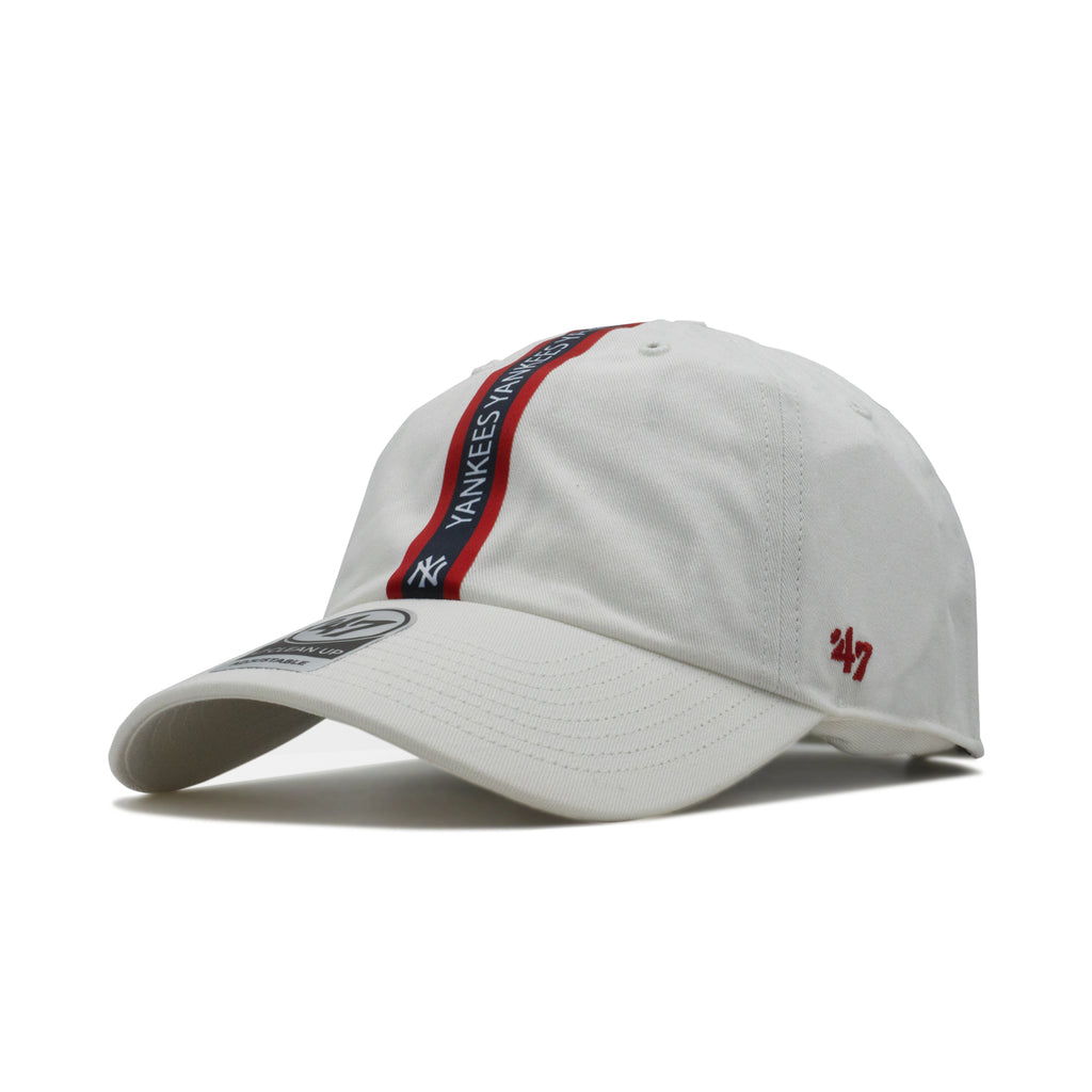 Mens 47 Brand NY Yankees Triple Stripe Clean Up Strapback - White/Navy/Red