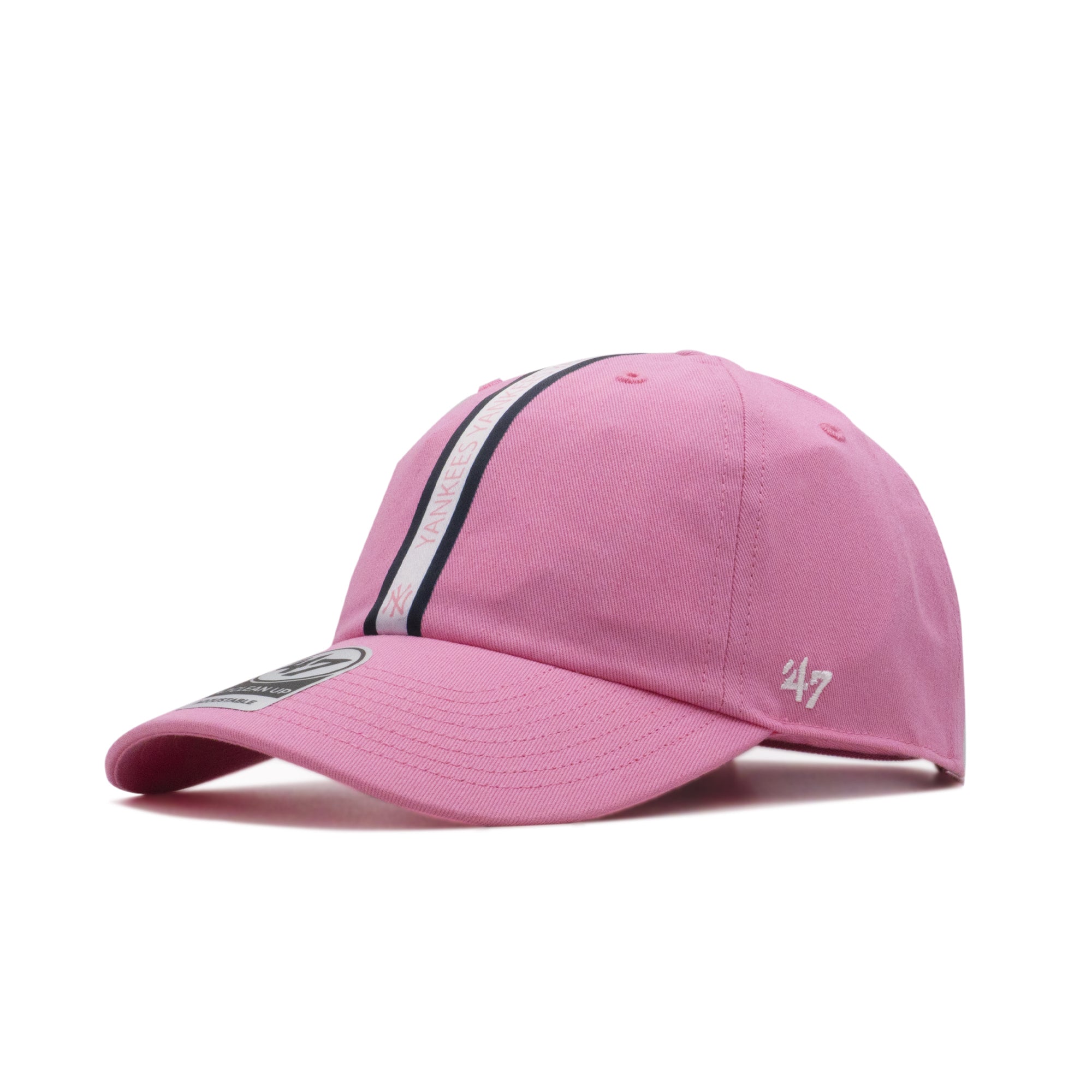 Mens 47 Brand NY Yankees Triple Stripe Clean Up Strapback - Pink
