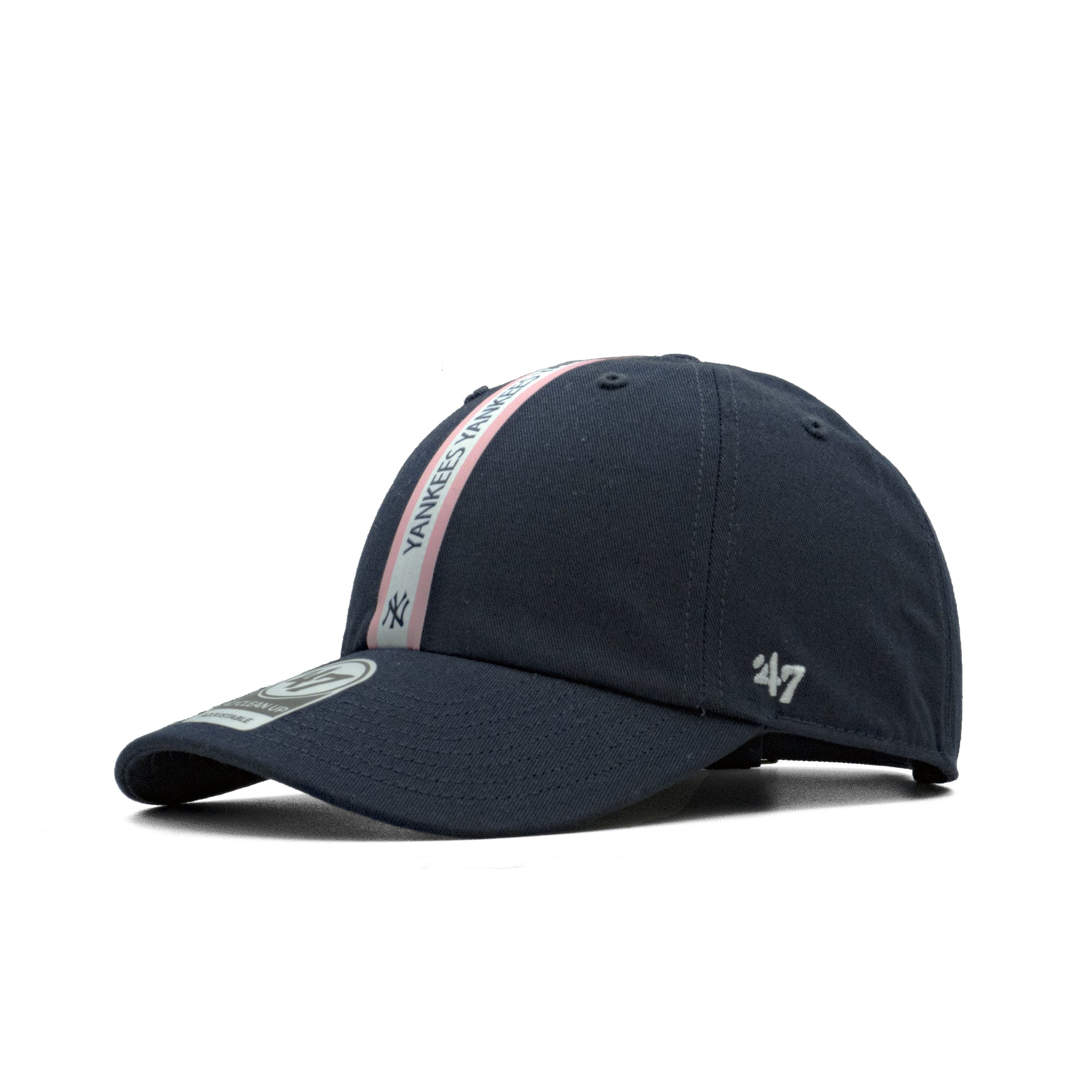 Mens 47 Brand NY Yankees Triple Stripe Clean Up Strapback - Navy/Pink/White