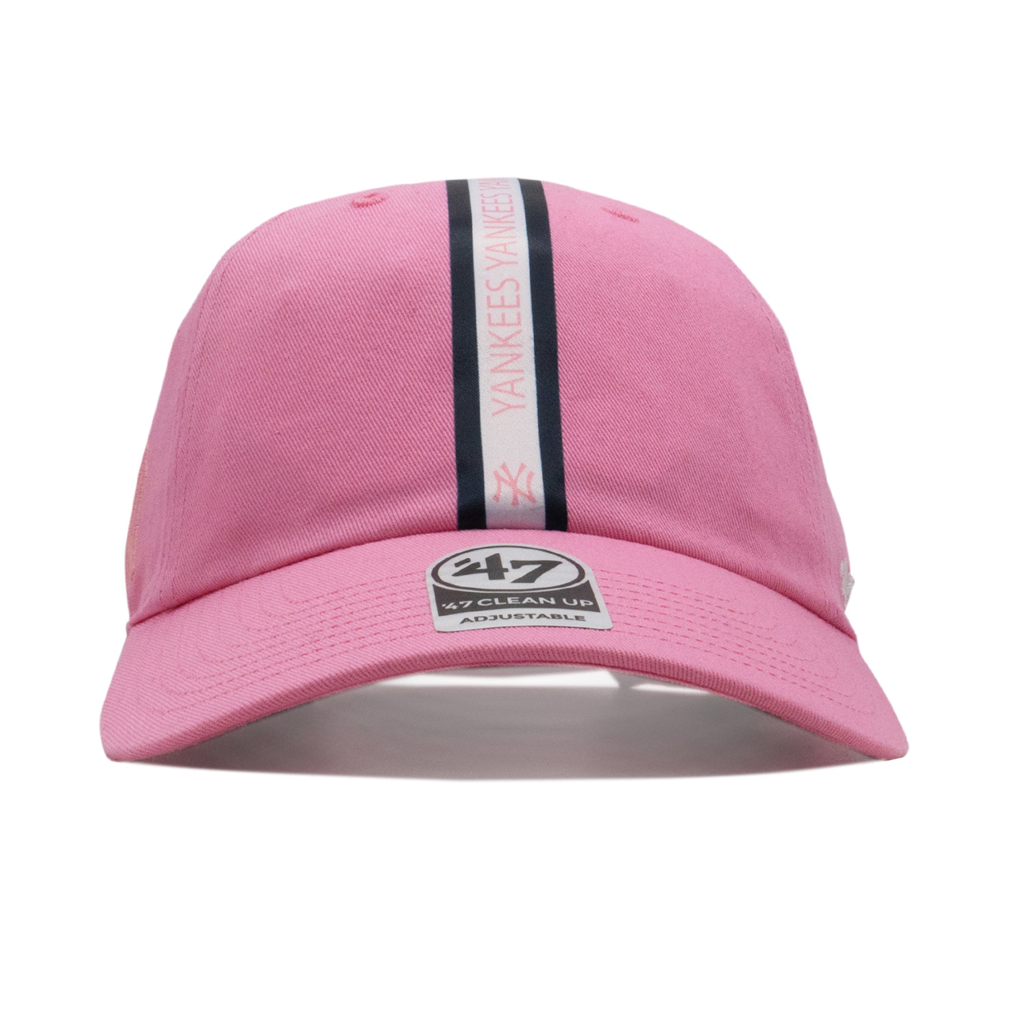 Mens 47 Brand NY Yankees Triple Stripe Clean Up Strapback - Pink