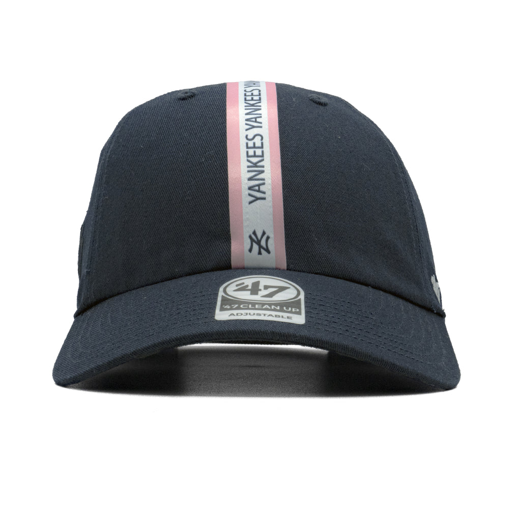 Mens 47 Brand NY Yankees Triple Stripe Clean Up Strapback - Navy/Pink/White