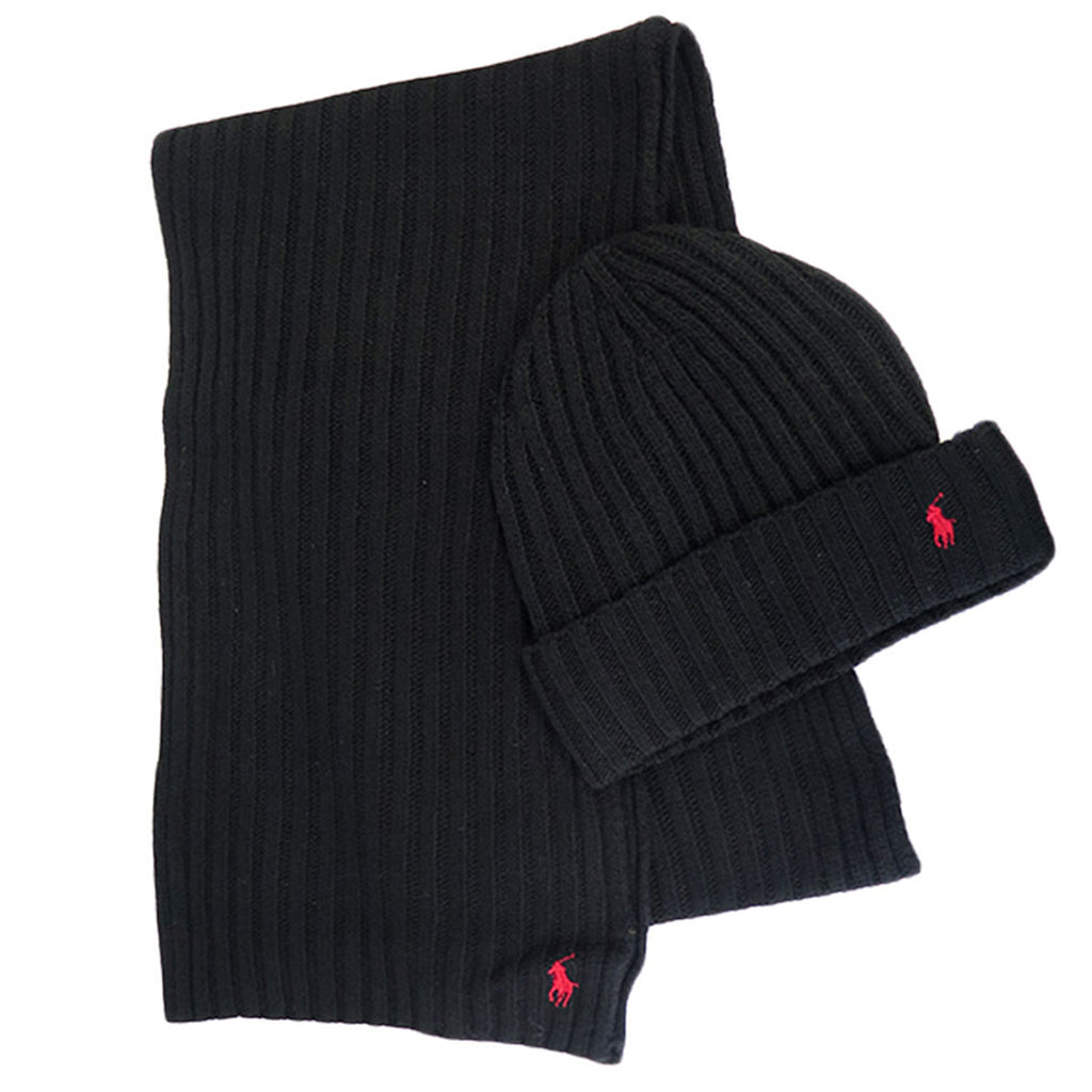 [PC0190-001] Mens Polo Ralph Lauren Classic Ribbed Hat and Scarf Gift Set