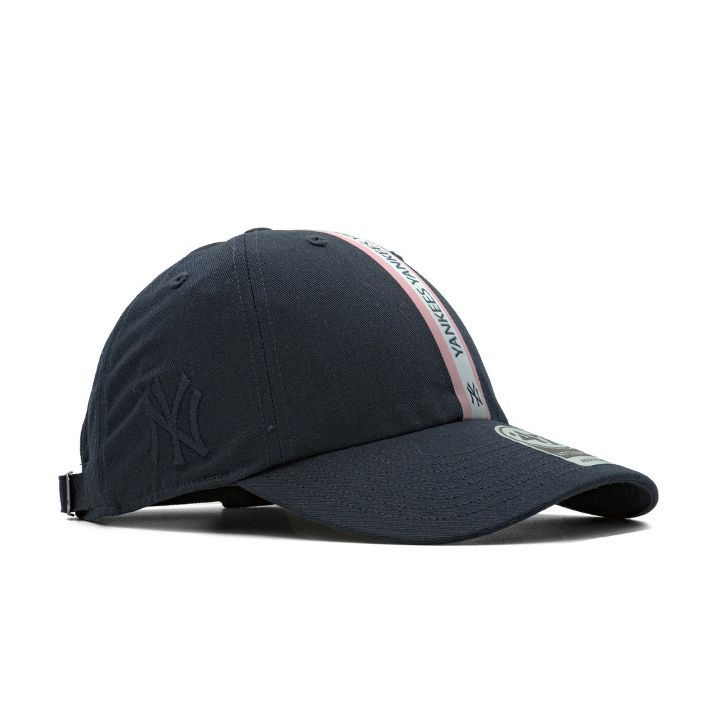 Mens 47 Brand NY Yankees Triple Stripe Clean Up Strapback - Navy/Pink/White
