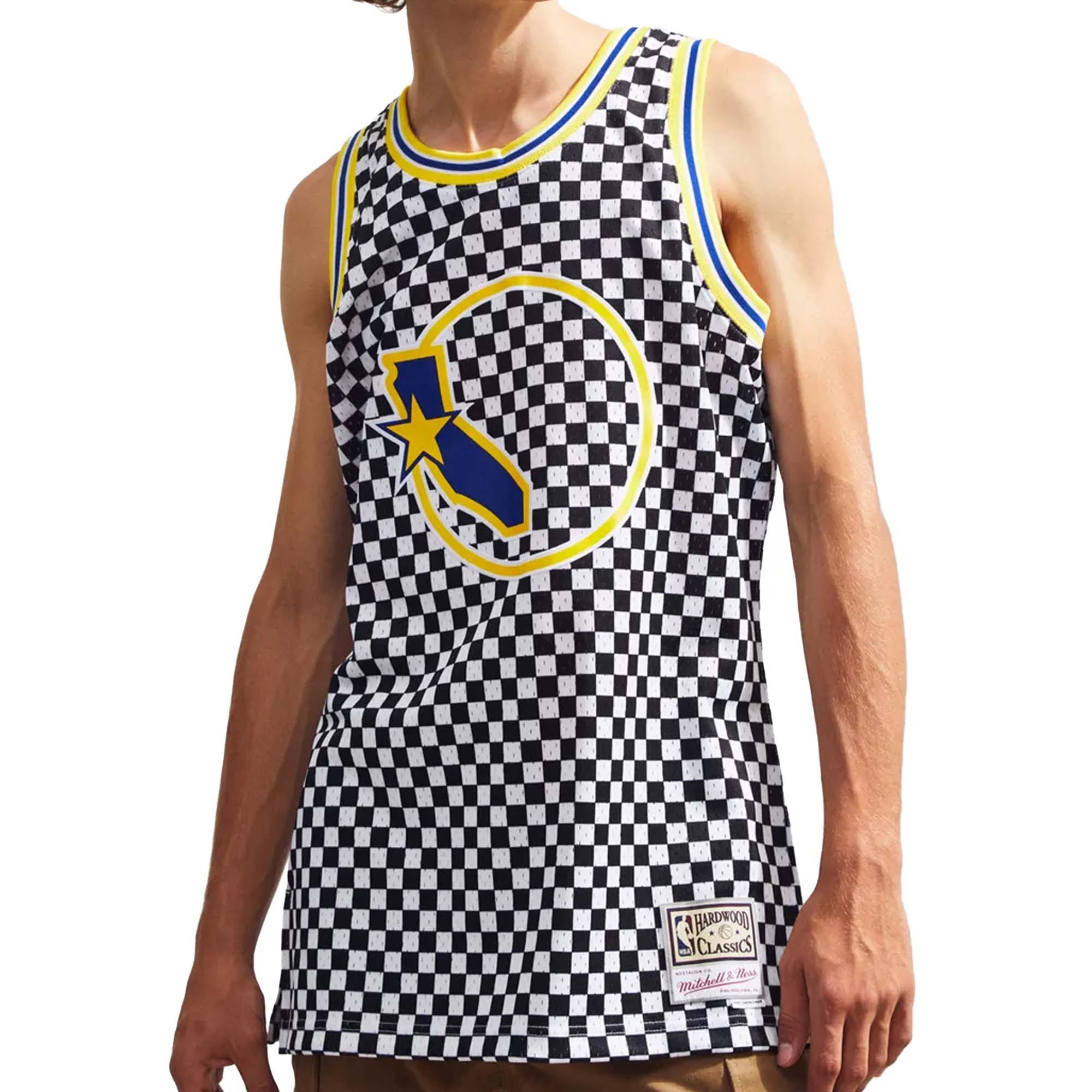 [BA8A45-GSW-W-MYO] Mens Mitchell & Ness NBA Golden State Warriors Checked Swingman Jersey