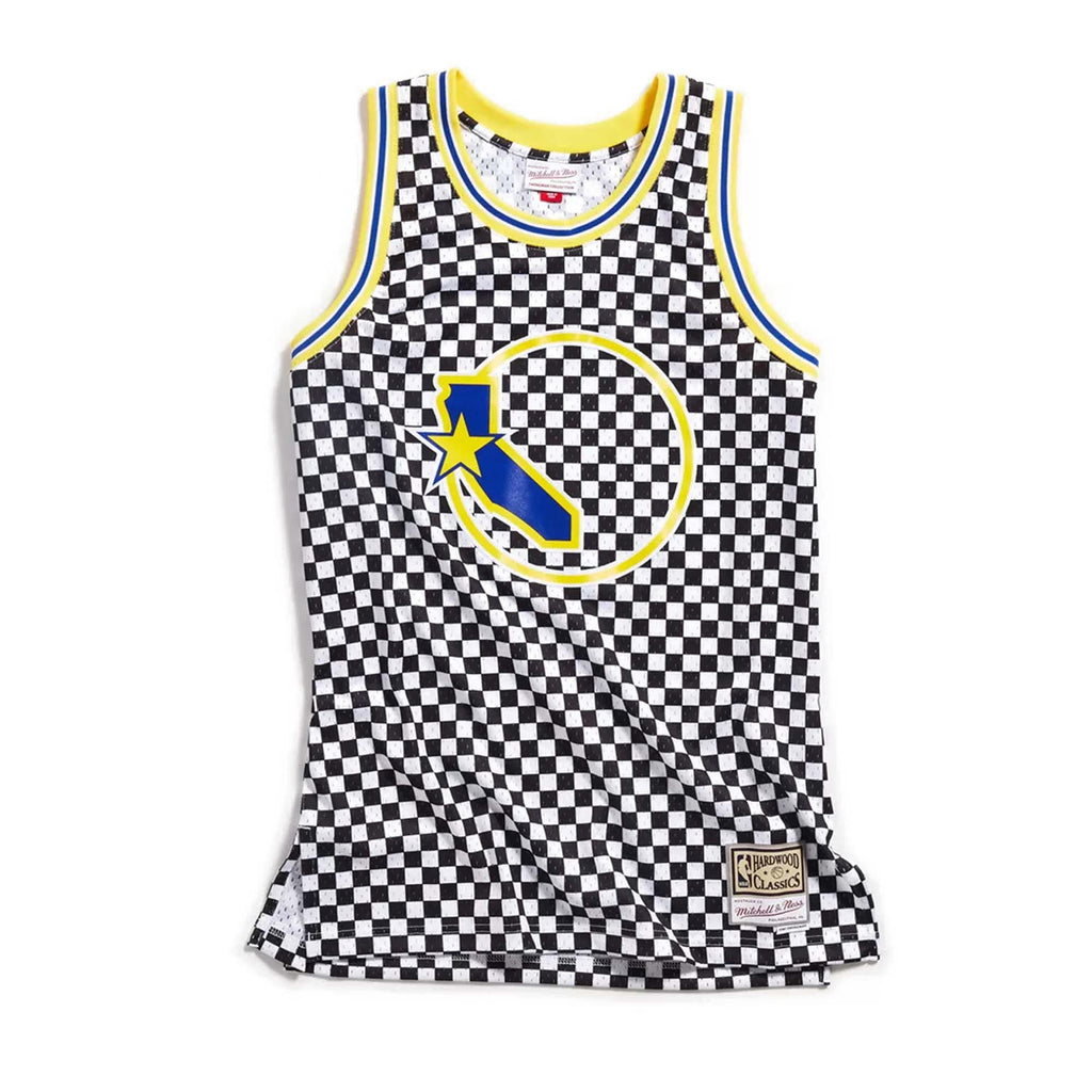 [BA8A45-GSW-W-MYO] Mens Mitchell & Ness NBA Golden State Warriors Checked Swingman Jersey