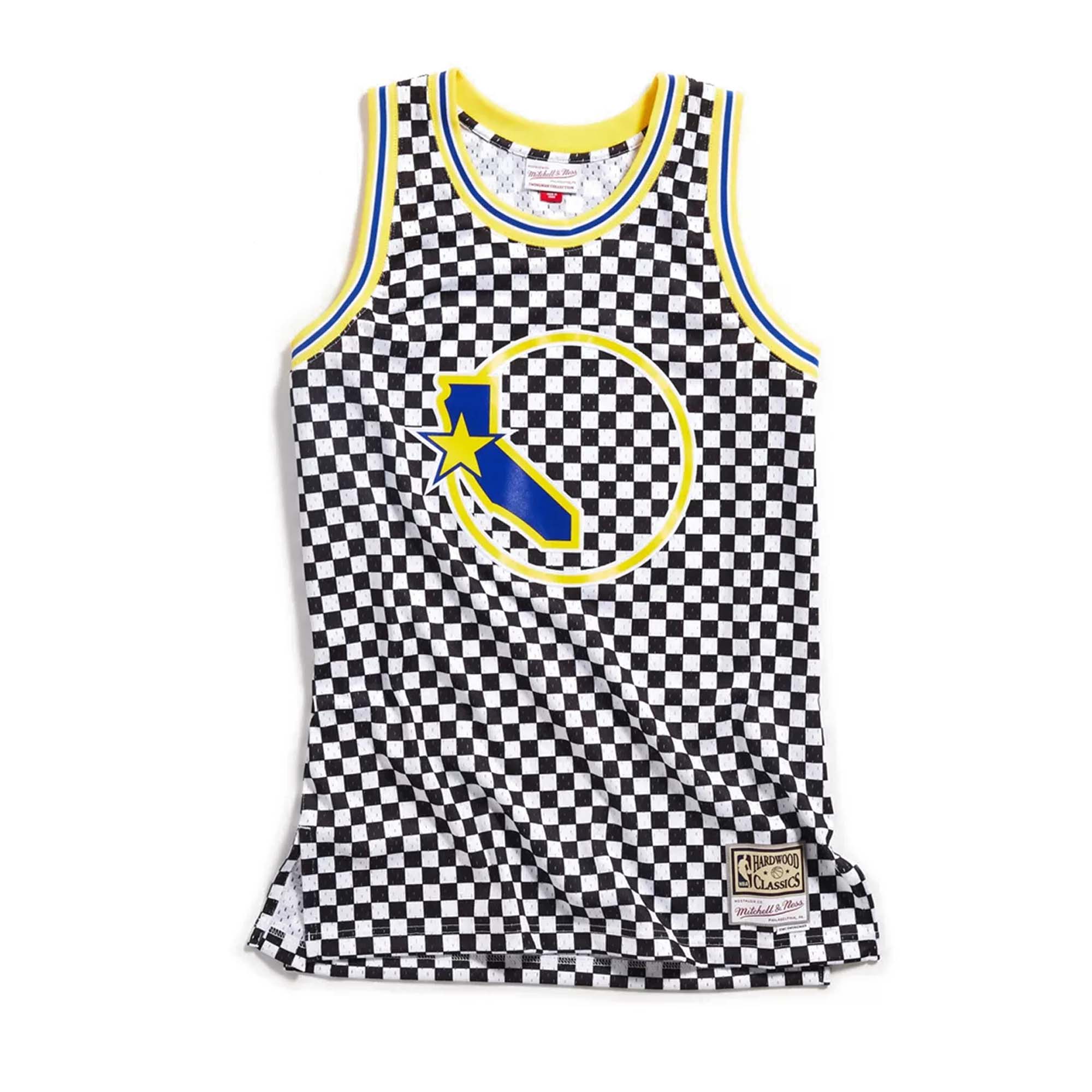 [BA8A45-GSW-W-MYO] Mens Mitchell & Ness NBA Golden State Warriors Checked Swingman Jersey