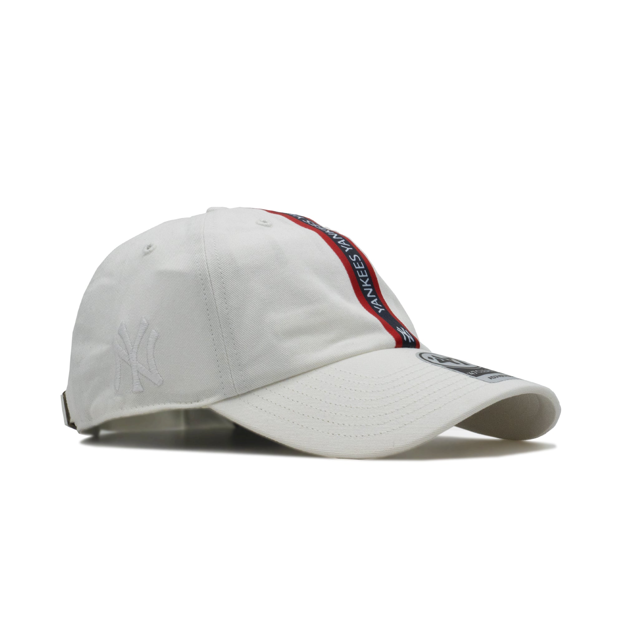 Mens 47 Brand NY Yankees Triple Stripe Clean Up Strapback - White/Navy/Red