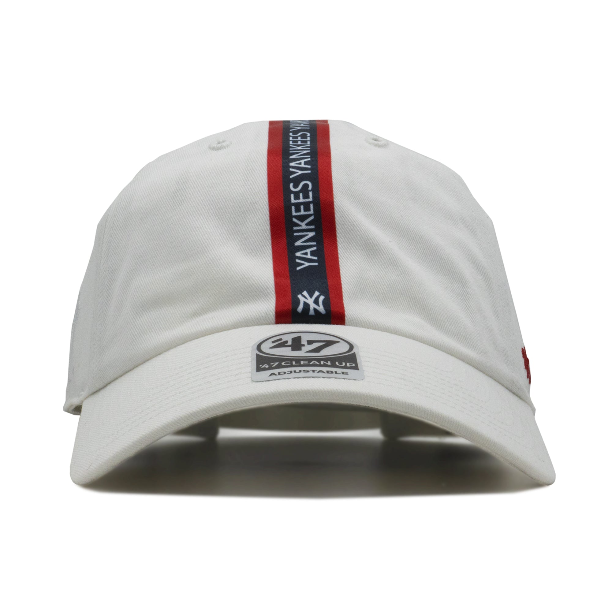 Mens 47 Brand NY Yankees Triple Stripe Clean Up Strapback - White/Navy/Red