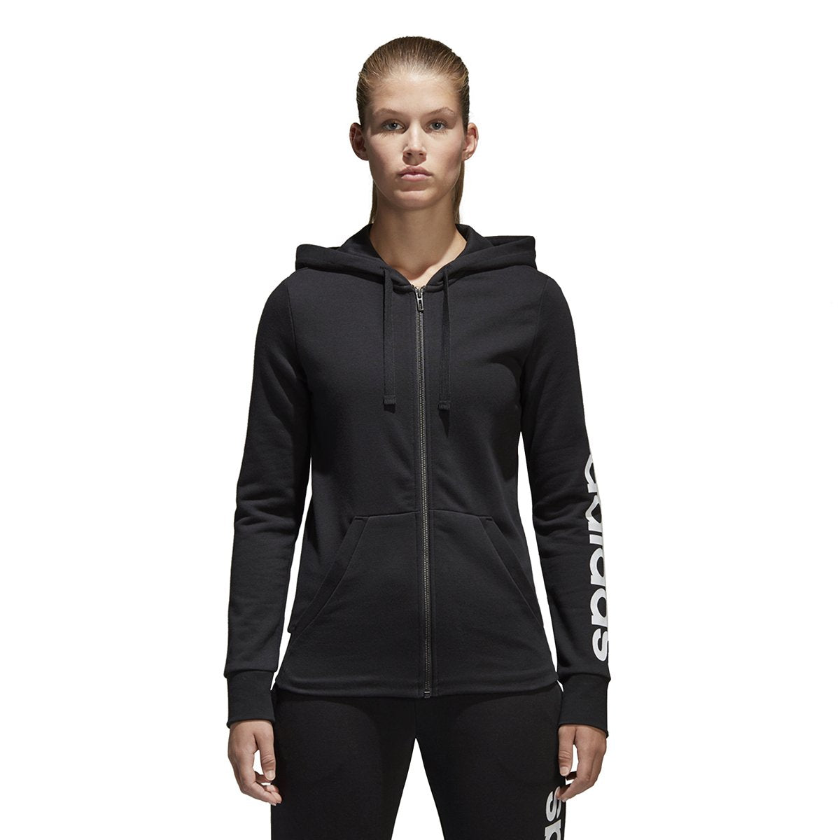 [S97076] Womens Essentials Linear Full Zip Fleece Hoodie