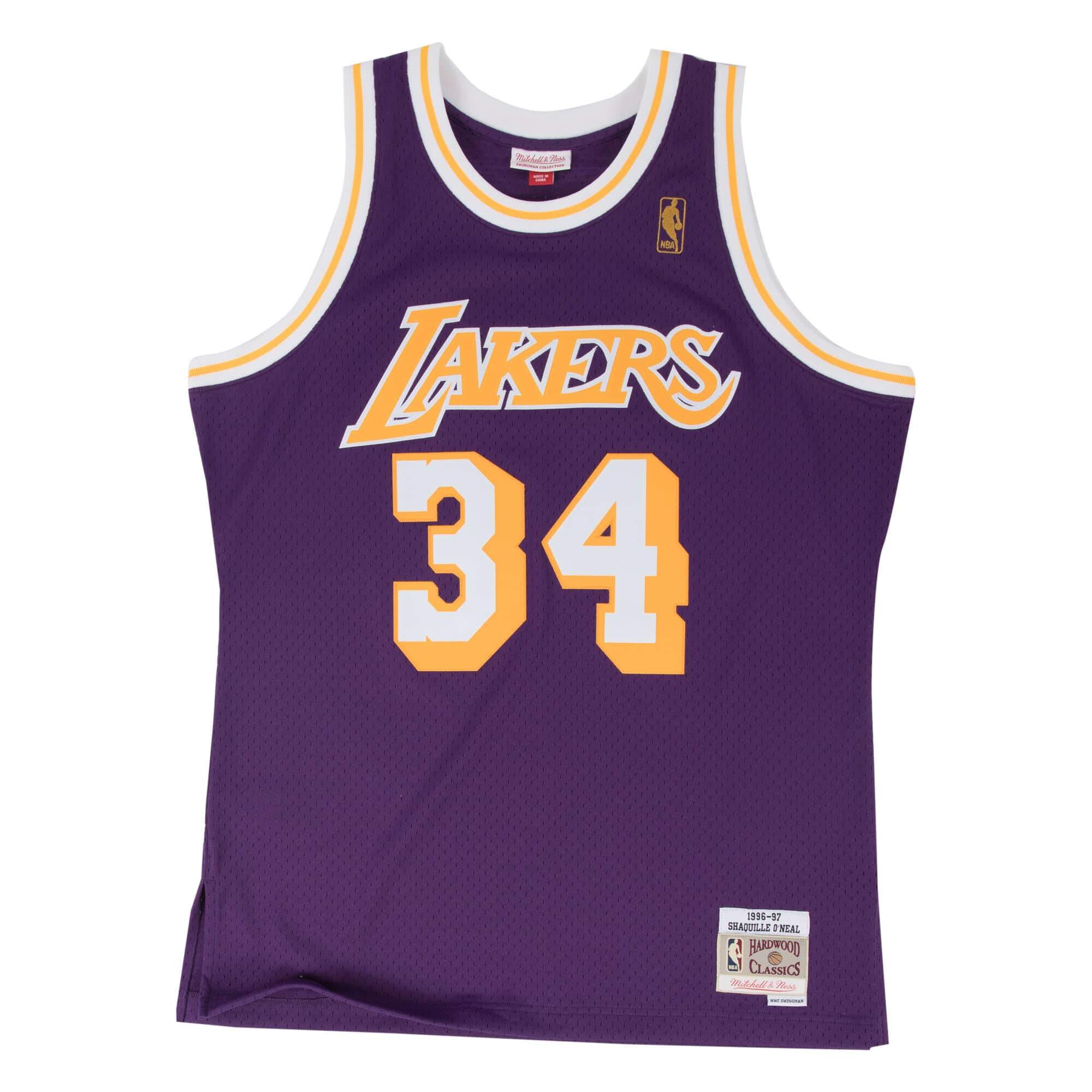 Mens Mitchell & Ness NBA Swingman Road Jersey Lakers 96 Shaquille O'Neal