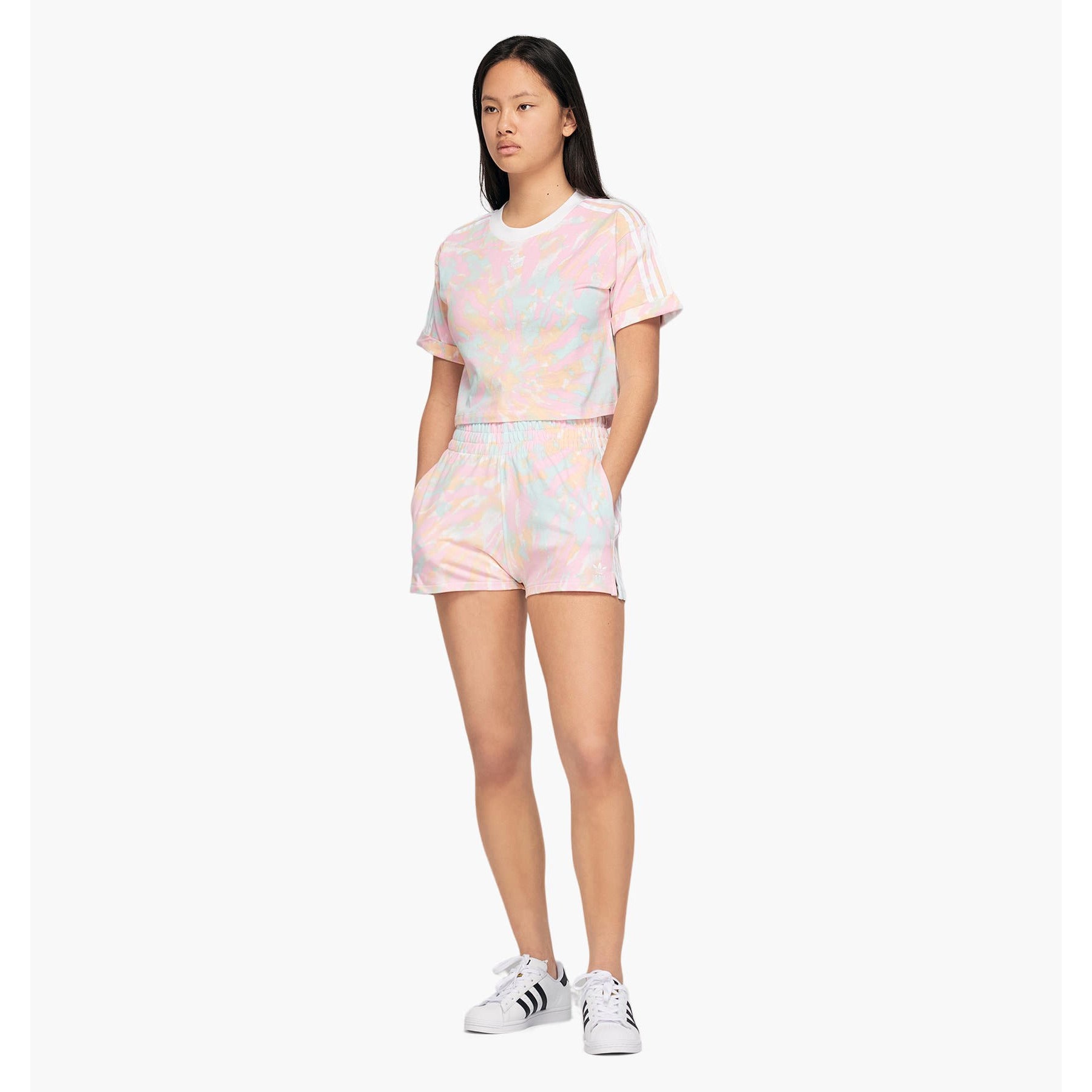 [GL6357] Womens Adidas Originals Tie Dye 3 Stripe Sweatshorts