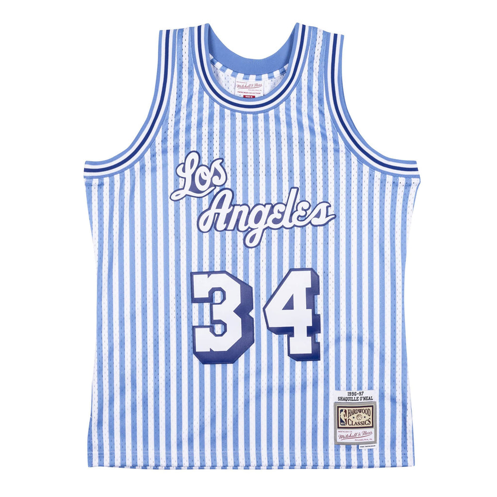 Mens Mitchell & Ness NBA Striped Swingman Jersey 1996 LA Lakers Shaquille O'Neal