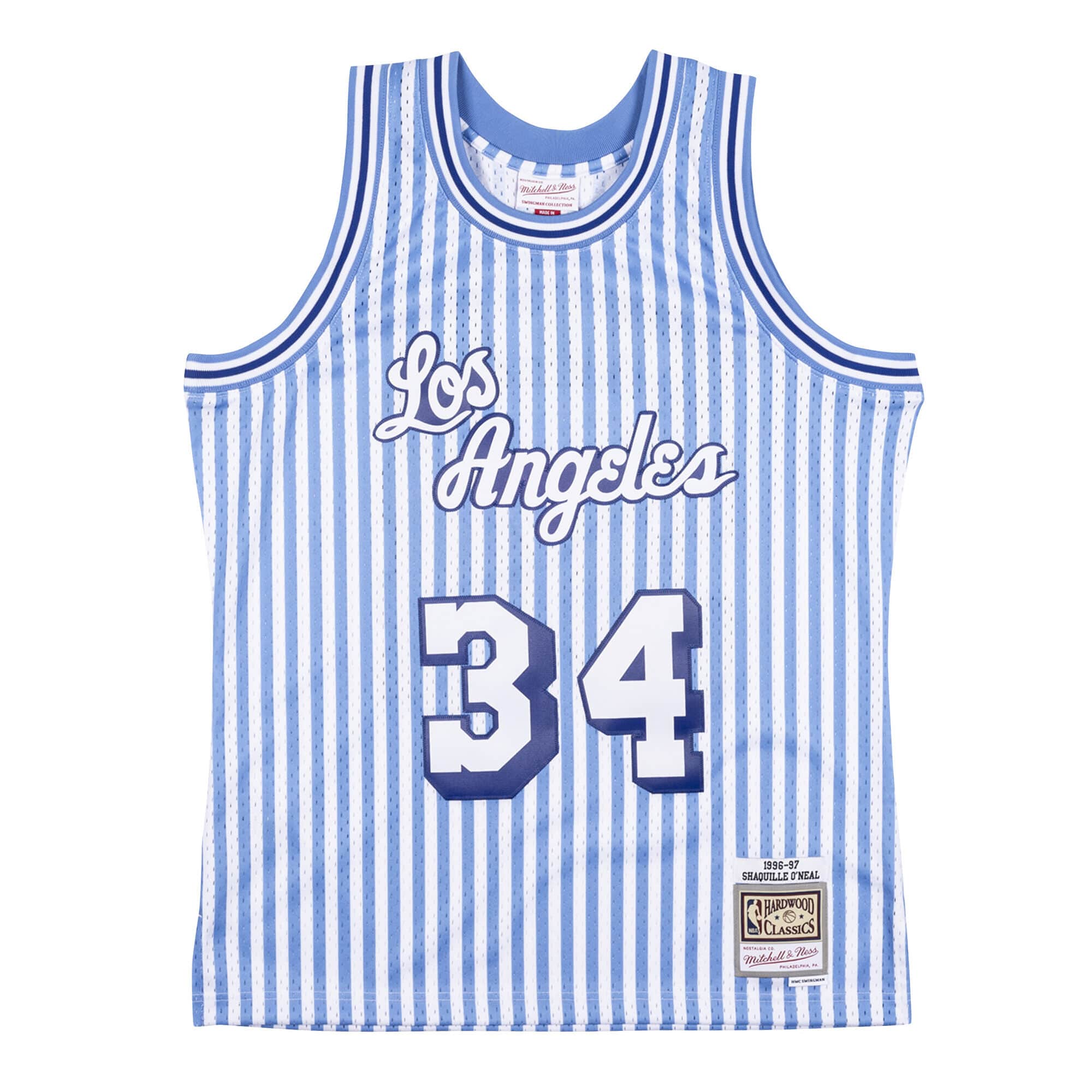 Mens Mitchell & Ness NBA Striped Swingman Jersey 1996 LA Lakers Shaquille O'Neal