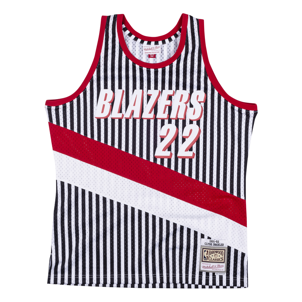 Mens Mitchell & Ness NBA Striped Swingman Jersey 91 Trail Blazers Drexler